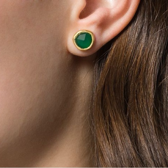 Monica vinader gold vermeil 925 sterling Green Onyx Stud Earrings - Picture 3 of 5